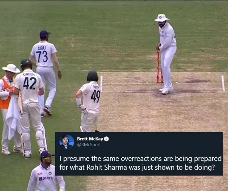 Rohit Sharma was seen shadow batting in front of Steve Smith during Australia&#039;s 2nd innings in Brisbane