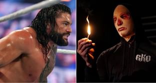 Roman Reigns reacts to Randy Orton's masked look