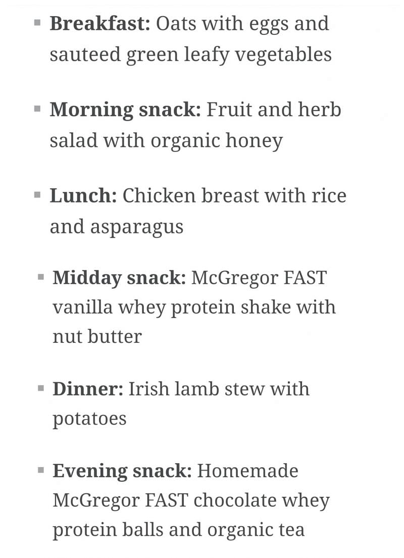 McGregor&#039;s sample daily meal plan