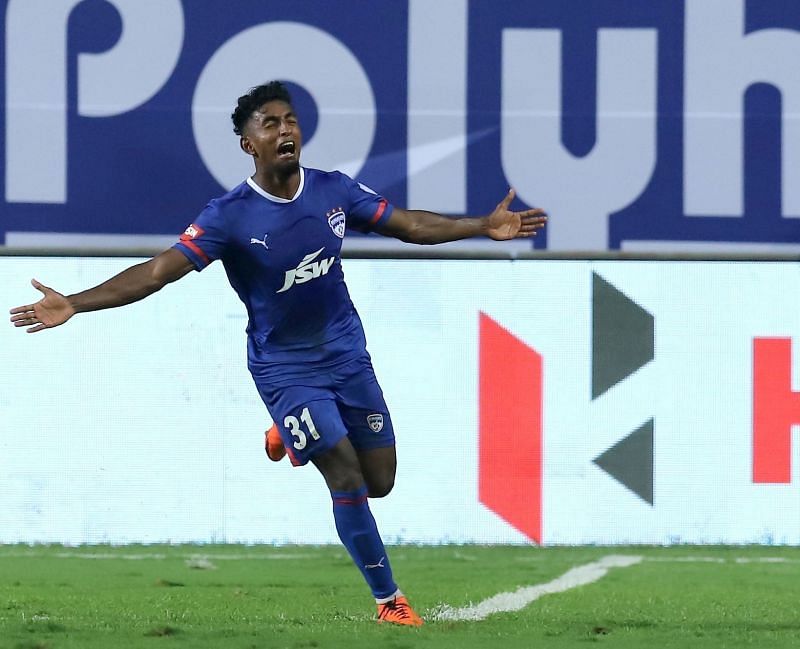 Bengaluru FC&#039;s Leon Augustine couldn&#039;t control his emotions after scoring his first ISL goal (Image Courtesy: ISL Media)