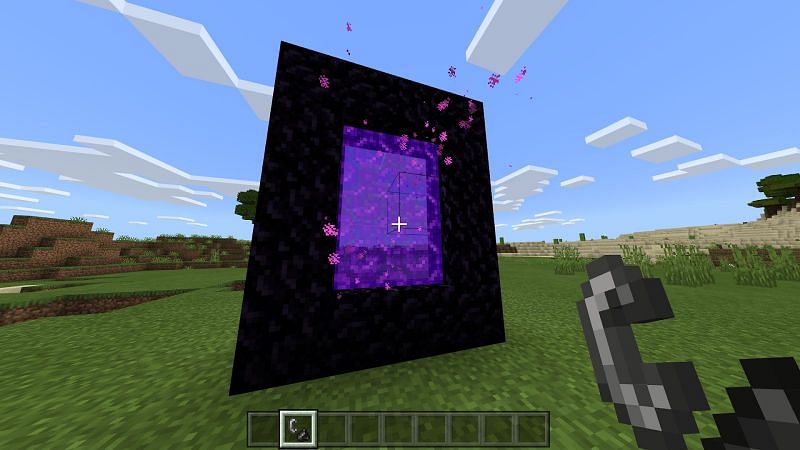 Light your portal, step into the purple gate, and wait a few moments to be transported to the nether
