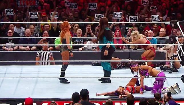 Bayley (bottom right) participated in the 2019 Royal Rumble
