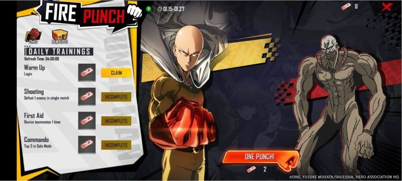 The Free Fire interface will reflect One Punch Man elements on January 15&nbsp;(Image via Garena)