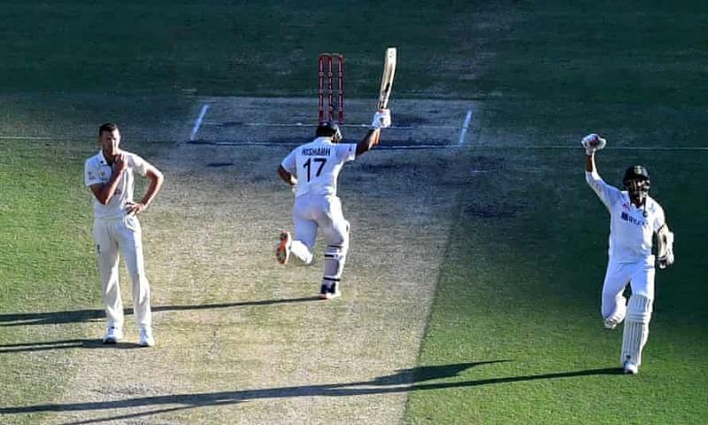 Rishabh Pant and Navdeep Saini celebrate as Team India breach the Gabba fortress after 32 years