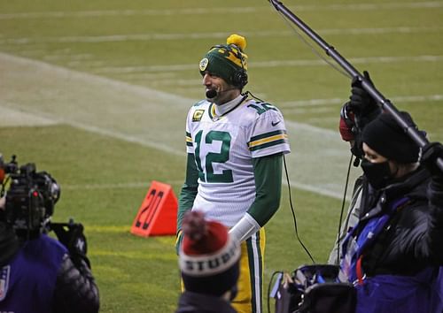 Aaron Rodgers during a post-game interview