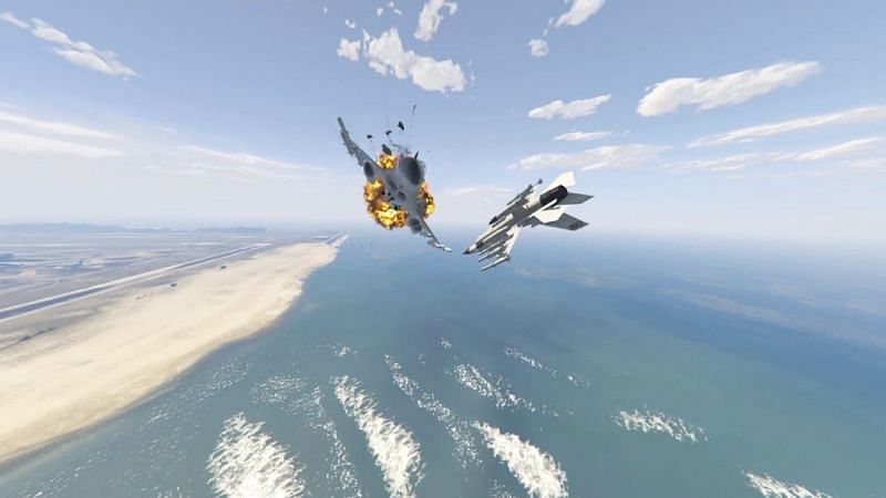 Dogfights involve a couple of players and a cool fighter jet in GTA Online (Image via AIR FORCE F16, YouTube)