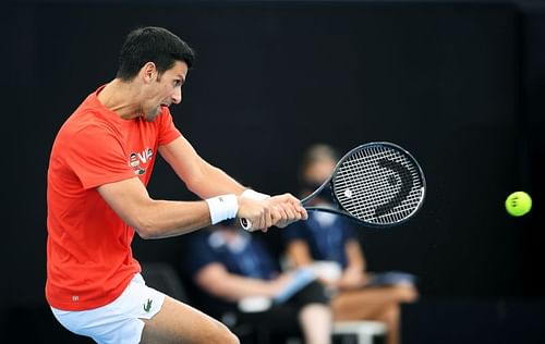 Novak Djokovic against Jannik Sinner during the 'A Day at the Drive' Exhibition Tournament in Adelaide