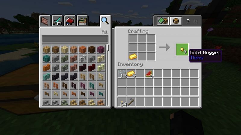 Crafting a gold nugget in Minecraft