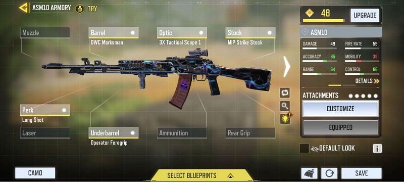 Long-range ASM10 loadout in COD Mobile (Image via Call of Duty Mobile)