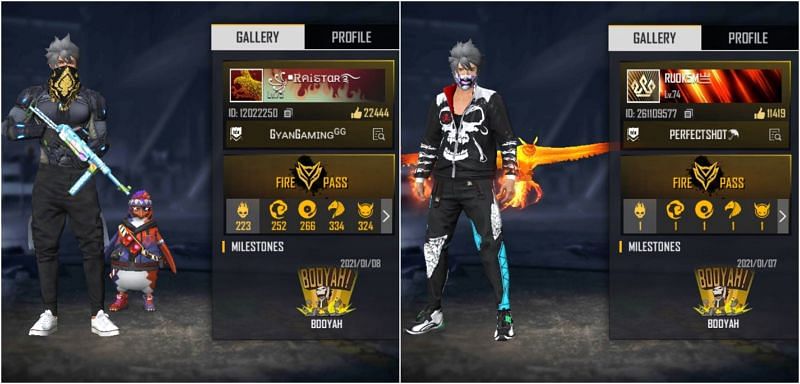 Free Fire IDs of Raistar and RUOK FF