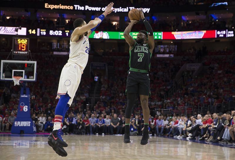 The Boston Celtics' Jaylen Brown and the Philadelphia 76ers' Ben Simmons will face off on Wednesday