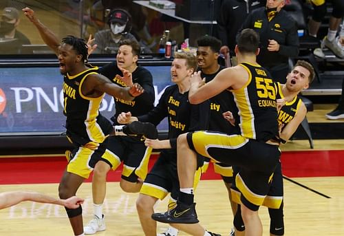 Iowa Hawkeyes celebrate a victory in the Big Ten.