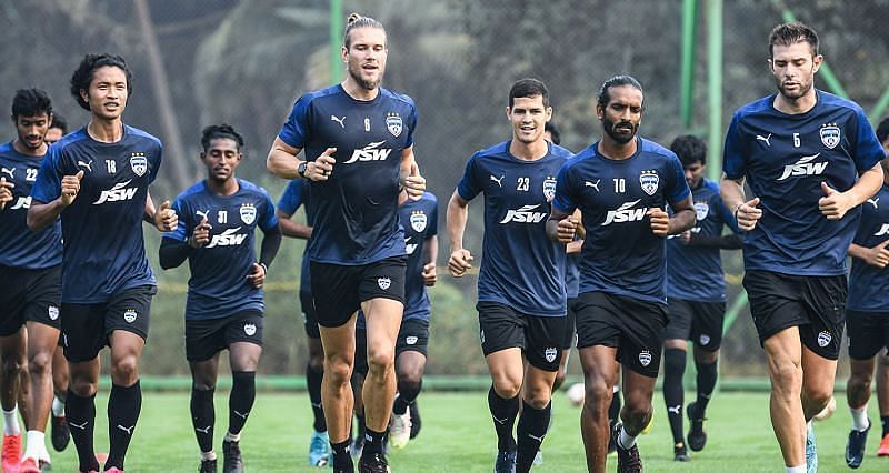 Bengaluru FC players in training ahead of their clash against SC East Bengal (Courtesy - ISL)