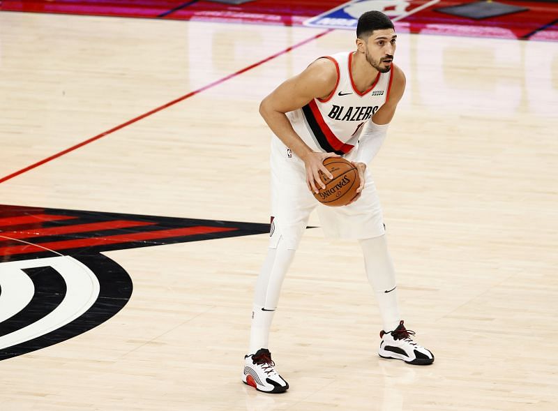 Enes Kanter #11 of the Portland Trail Blazers looks to pass against the Utah Jazz during a game at Moda Center on December 23, 2020 (Photo by Steph Chambers/Getty Images)