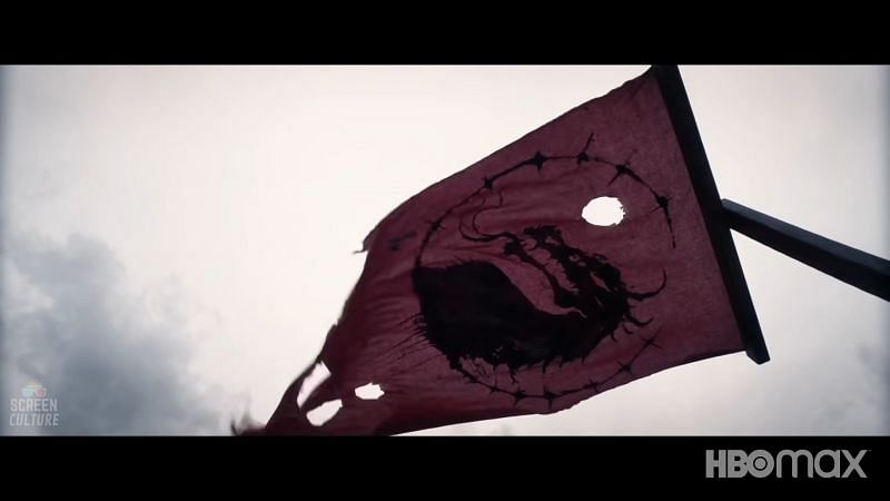 (Image via HBO Max) A flag displaying the Mortal Kombat logo as a scene in the concept trailer