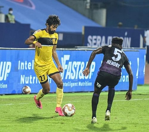 Nikhil Poojary in action against Odisha FC in the ISL. (Image: ISL)