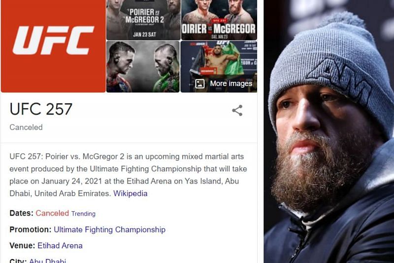 Google shows that UFC 257 is cancelled