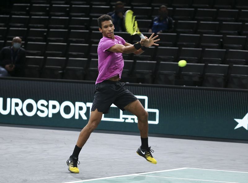 Felix Auger-Aliassime of Canada at the Rolex Paris Masters in 2020