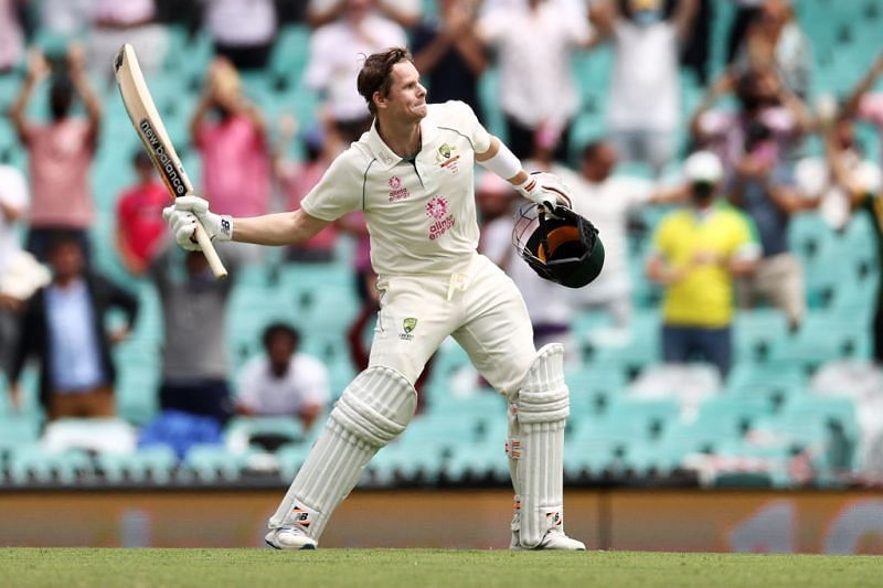 Steve Smith celebrates his hundred at the SCG. Pic: ICC/ Twitter