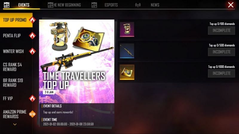 How To Get Free Rewards Through Time Traveller Top Up Event In Free Fire