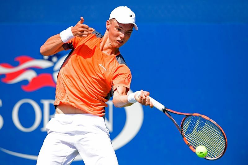 Ergi Kirkin of Turkey during the junior boys&#039; event at the 2016 US Open