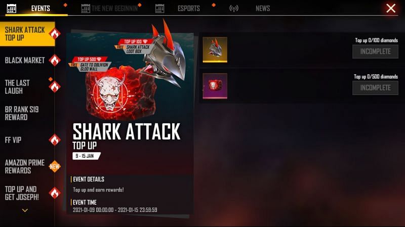 Shark Attack Top Up was available in January (Image via Free Fire)