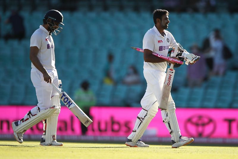 Ravichandran Ashwin and Hanuma Vihari take the slow walk back to the pavilion