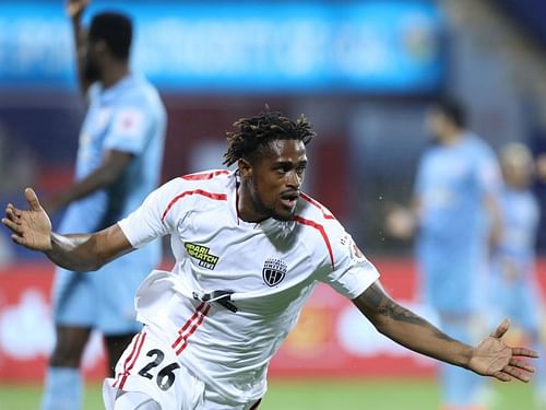 Deshorn Brown sealed the win for NorthEast United FC with his two early strikes (Image Courtesy: ISL Media)