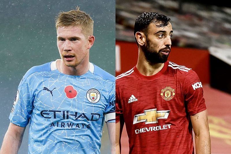 Kevin De Bruyne(L) and Bruno Fernandes(R) will be among the top FPL captaincy choices.