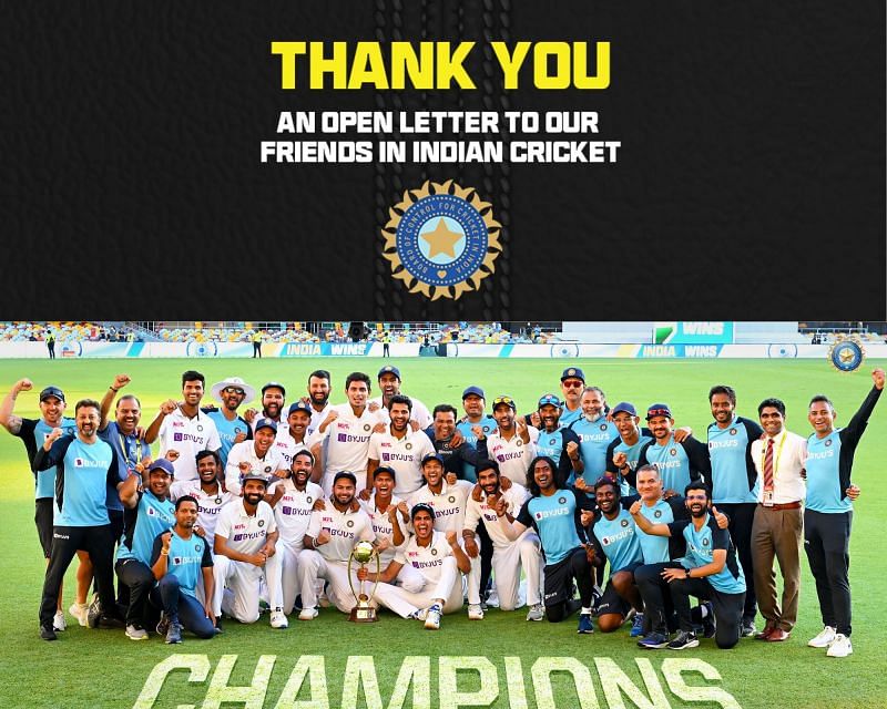 Cricket Australia&#039;s open letter to BCCI (Credits: Twitter)