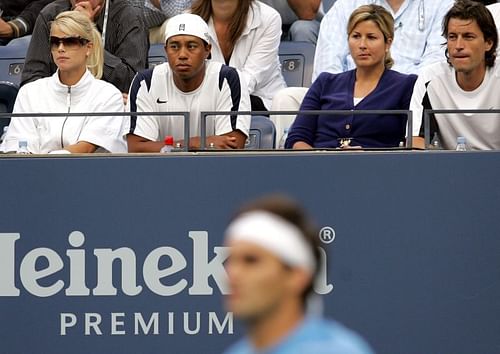 Tiger Woods in attendance during Roger Federer's match against Andy Roddick at US Open 2006