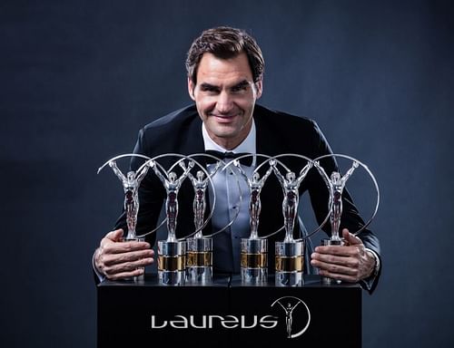 Roger Federer with all his Laureus Awards