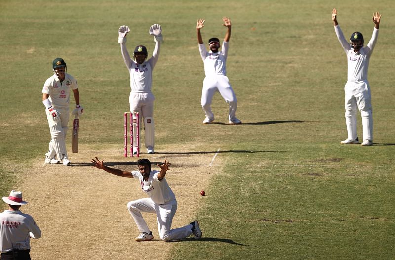 Ravichandran Ashwin dismisses David Warner at Sydney.