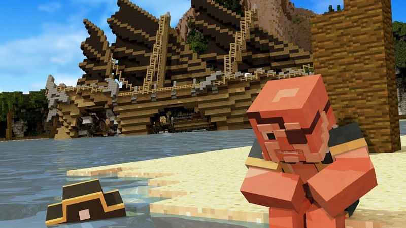 A pirate captain shipwrecked alone in Minecraft. (Image via Captain Deadlock | Minecraft/YouTube)