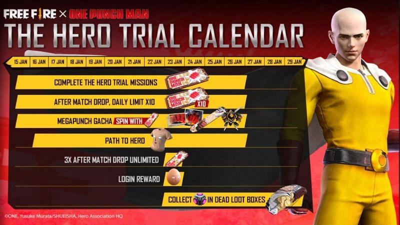 The Hero Trial Calendar in Free Fire