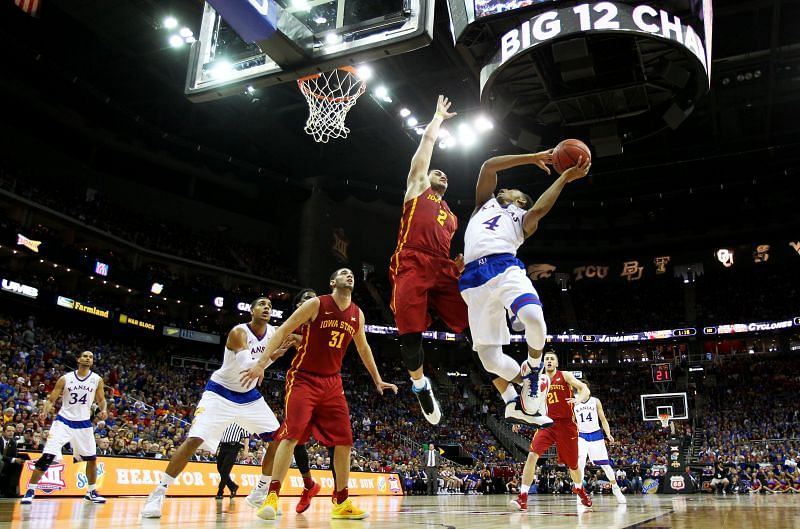 Kansas Jayhawks v Iowa State Cyclones in the first half of the Big 12 championship game