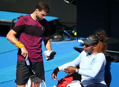 Grigor Dimitrov and Serena Williams during a practice session together ahead of the 2019 Australian Open