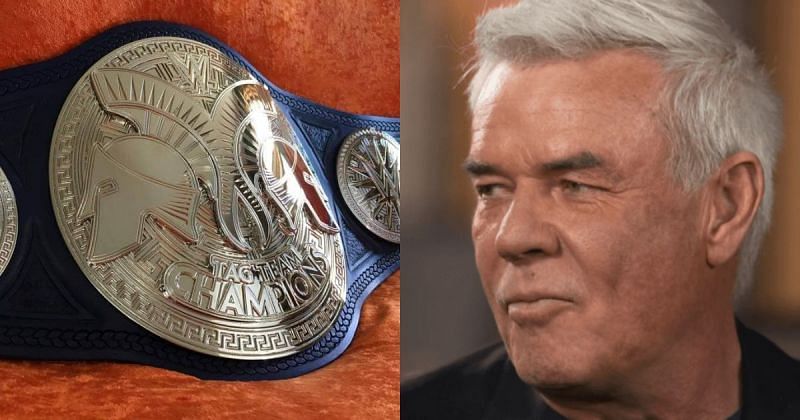 SmackDown Tag Team title belt and Eric Bischoff.