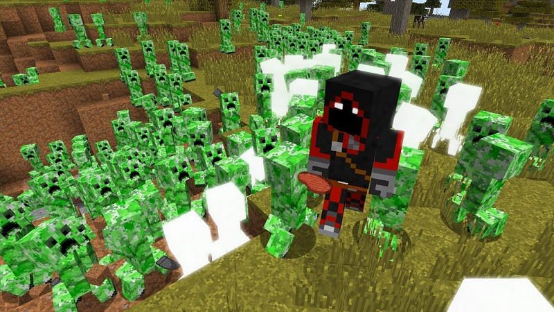 BadBoyHalo surrounded by Creepers in Minecraft. (Image via BadBoyHalo/YouTube)