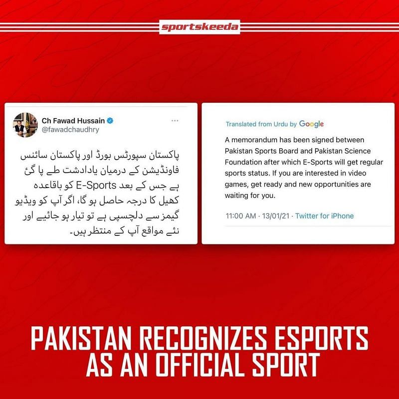 Pakistan declares Esports as an official sport.