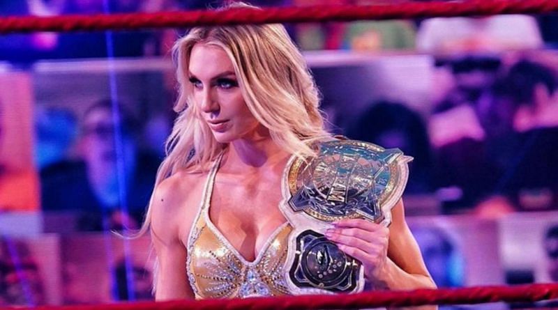 Charlotte Flair as one half of the WWE Women&#039;s Tag Team Champions on Monday Night RAW