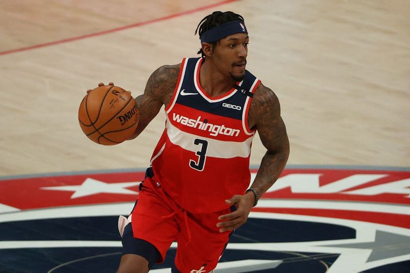 Washington Wizards' Bradley Beal dribbling the ball up court