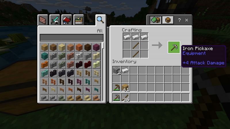 Crafting Iron Pickaxe in Minecraft