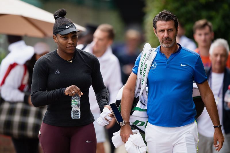 Serena Williams with coach Patrick Mouratoglou at The Wimbledon Championships in 2019