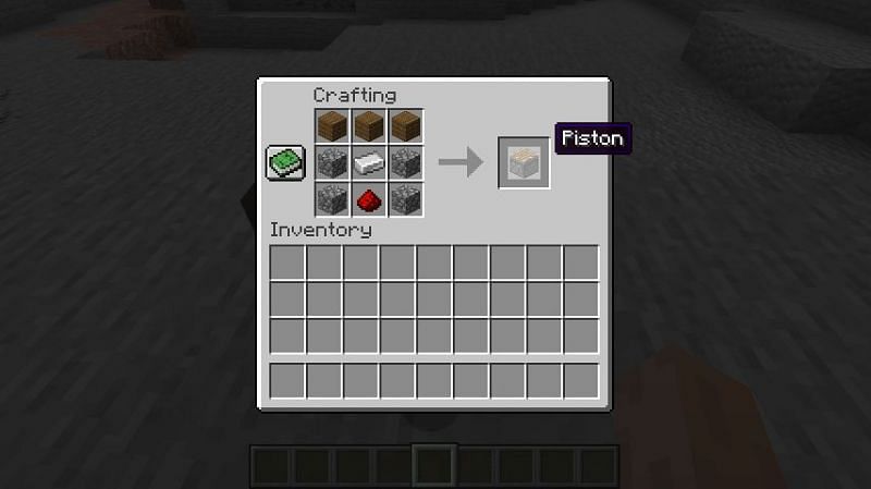 The crafting recipe for a piston in Minecraft. (Image via Minecraft)