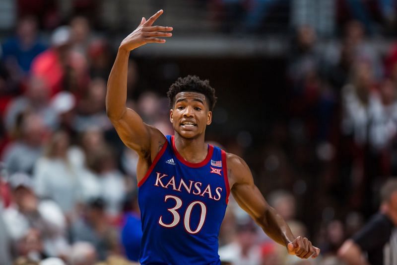 Ochai Agbaji #30 of the Kansas Jayhawks