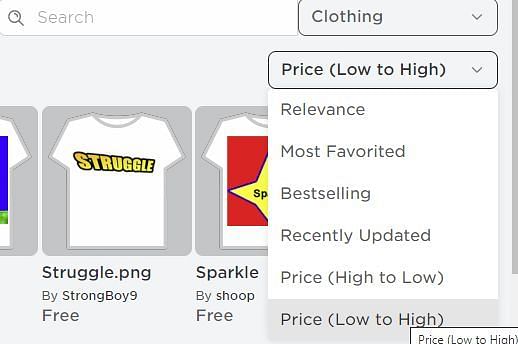 Select the option &quot;Price (Low to High)&quot;