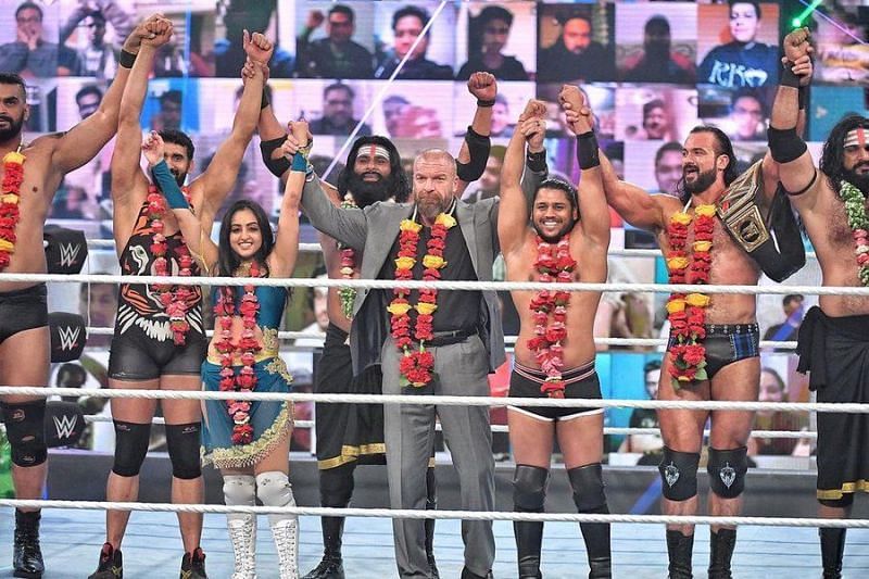 Triple H is pictured with some of India&#039;s promising stars