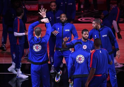 Kawhi Leonard #2 of the LA Clippers walks on to the court during introductions before the game against the Portland Trail Blazers at Staples Center on December 30, 2020, in Los Angeles, California. (Photo by Harry How/Getty Images)