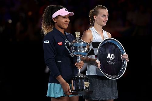 Naomi Osaka (L) and Petra Kvitova